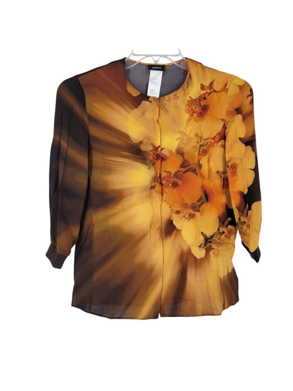 Akris US 6 Silk Blouse Floral Print Wool Cuff Art to Wear Designer statement